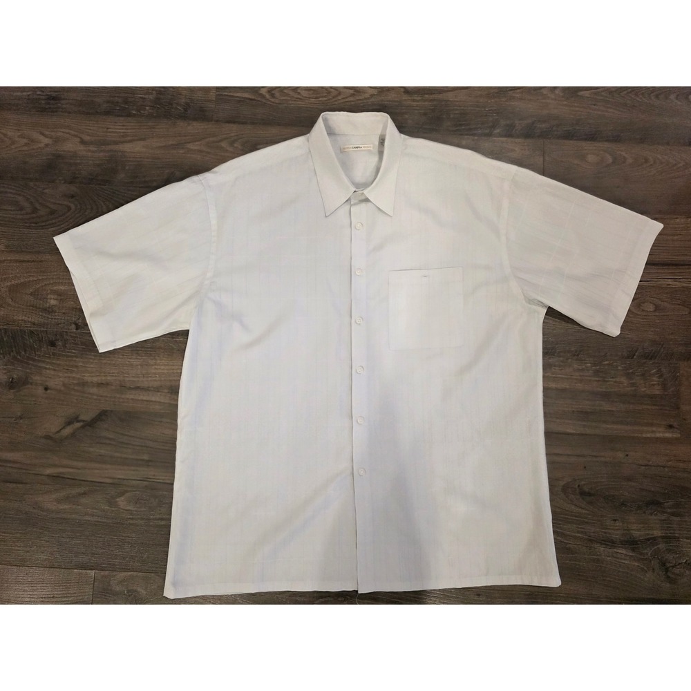 Men's XL Moda Campia Moda White Windowpane Short Sleeve Button Down Shirt Pocket